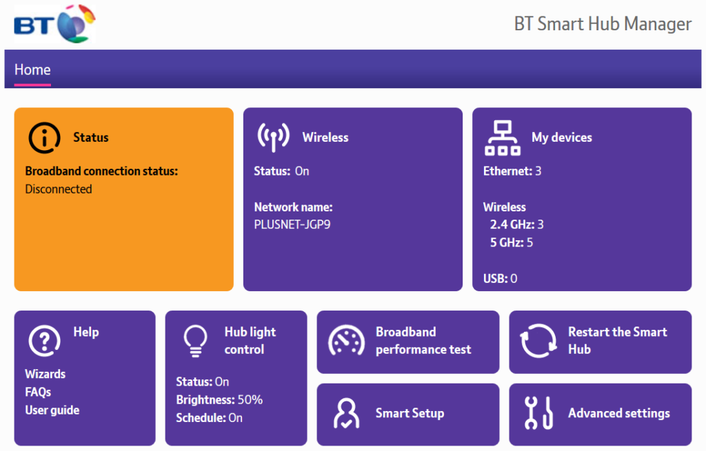 BT Hub Manager Login - 192.168.1.1