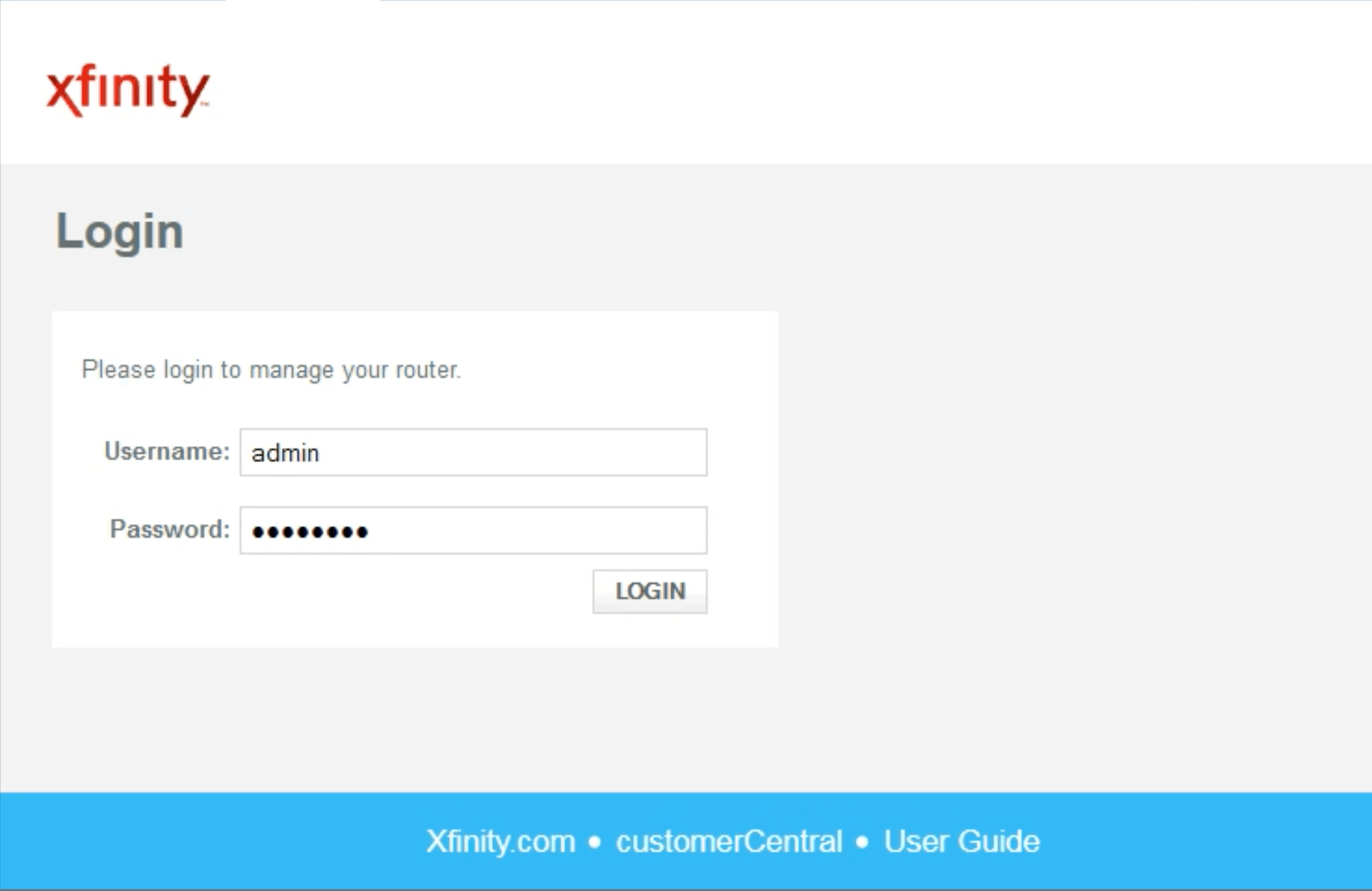 Xfinity Router Login 192.168.1.1