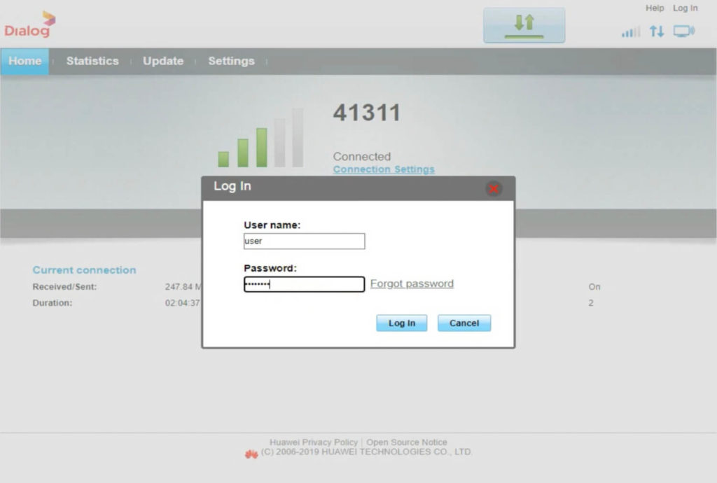 Dialog Router Login 192.168.1.1