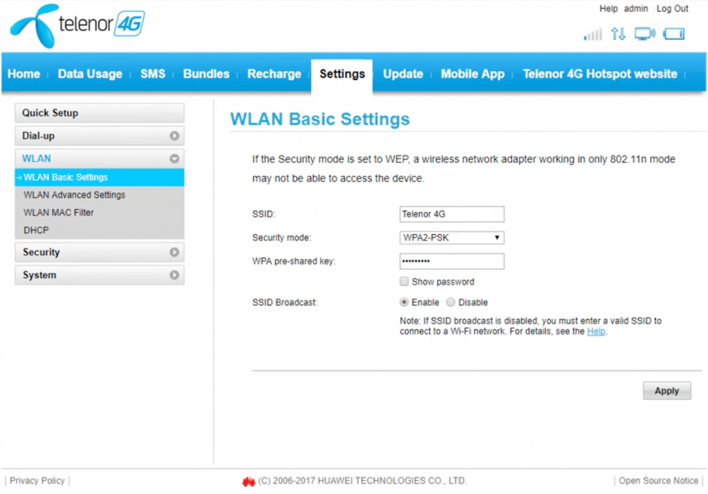 Telenor 4G Device Login - 192.168.1.1