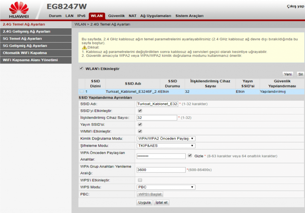 Türksat Modem Login 192.168.1.1